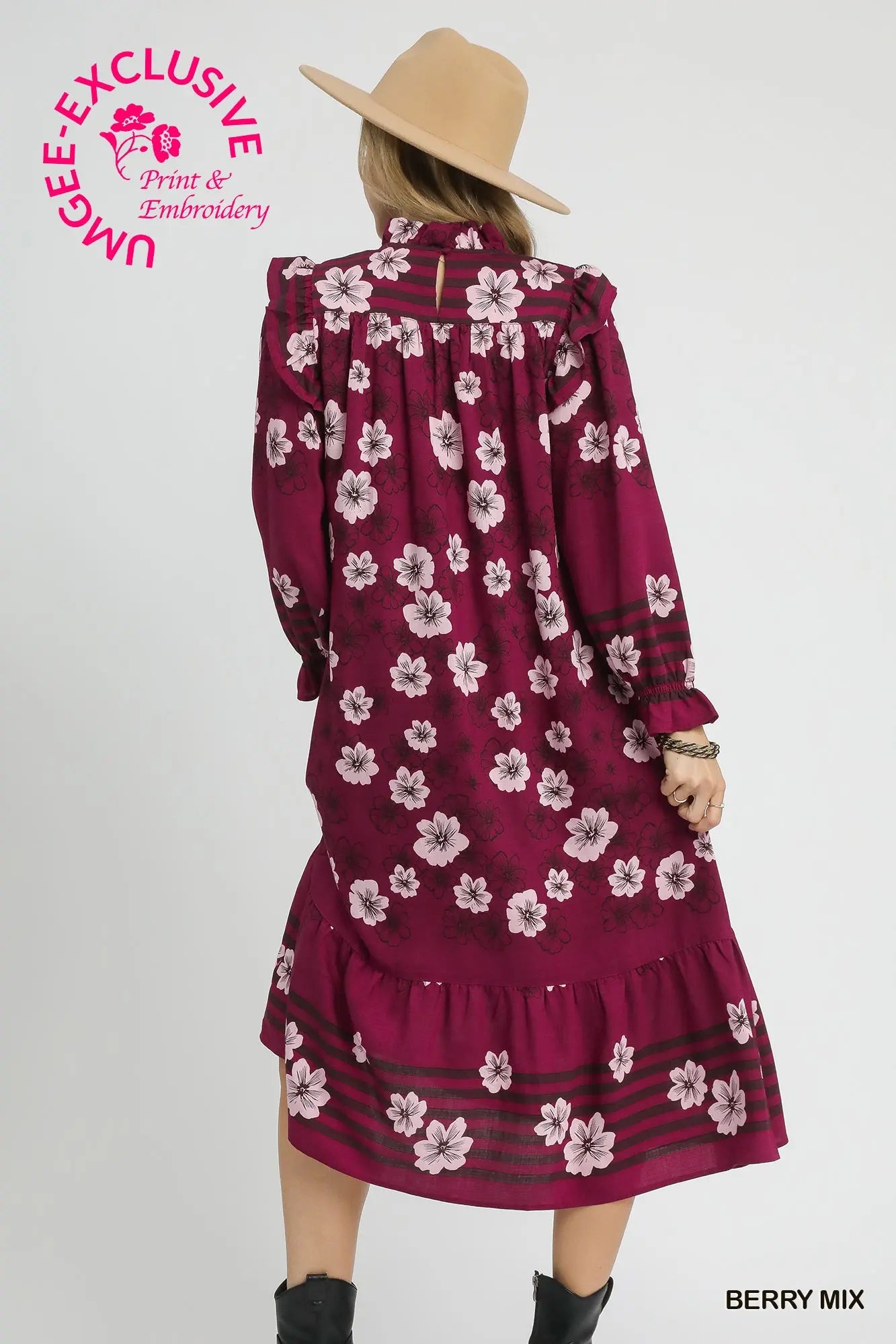 The Brielle Bloom Midi Dress – Berry Mix