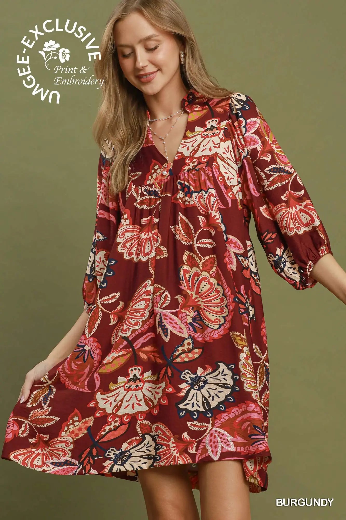Burgundy Bloom Babydoll Dress