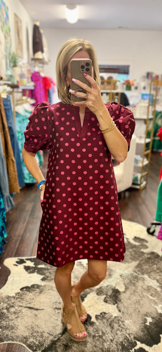 Bordeaux Bliss Dot Dress