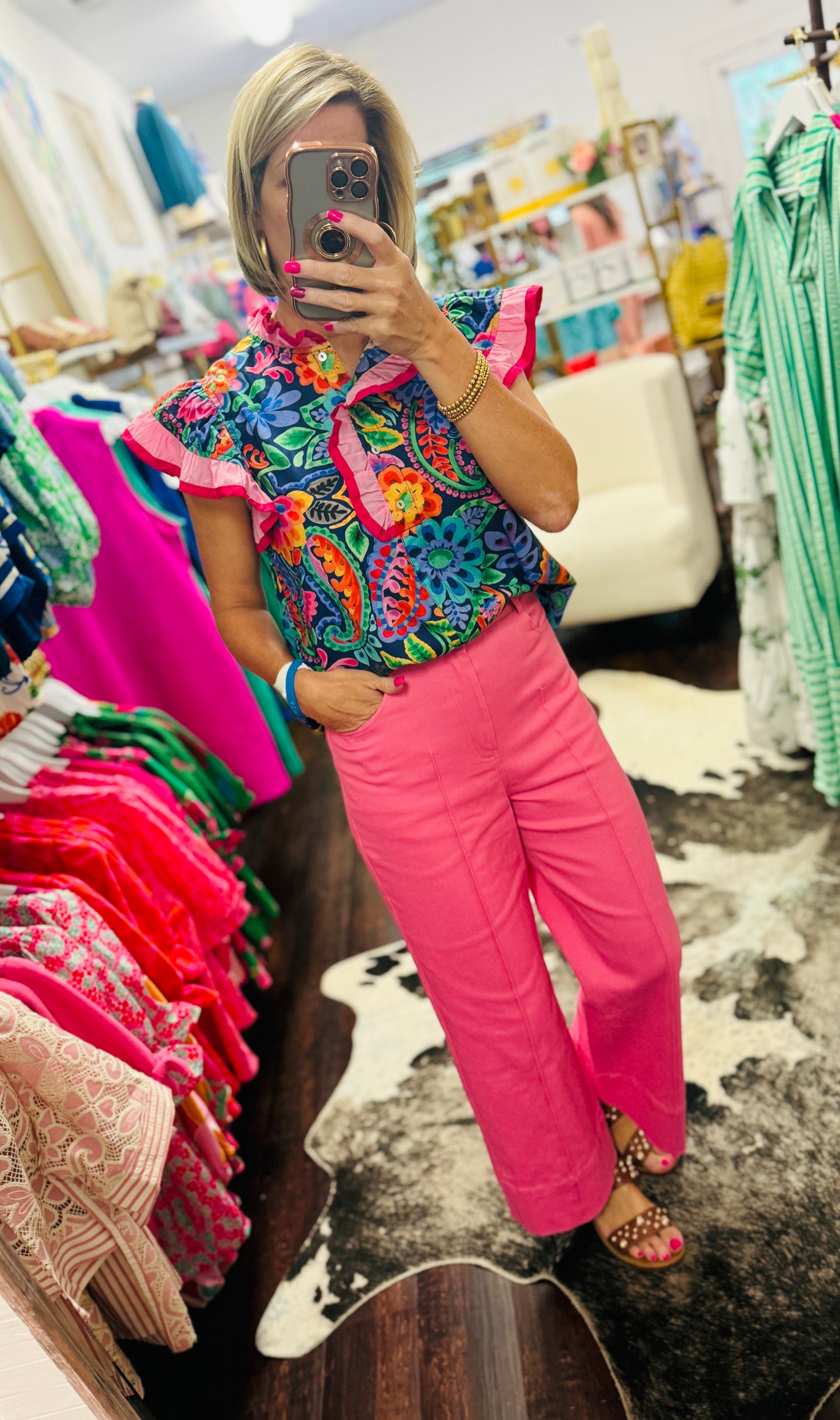 The Ruffle Trim Paisley Floral Top