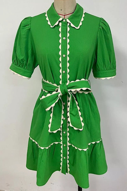 Evergreen Charm Tie-Waist Dress