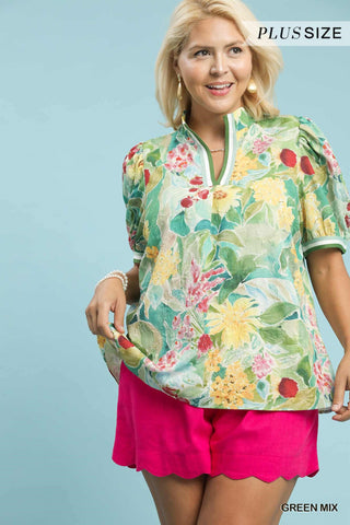 The Garden Puff Sleeve Top - Curvy