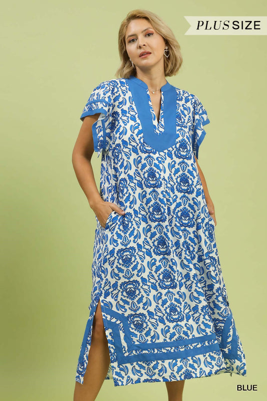The Abstract Two Tone Print Midi Dress - Curvy