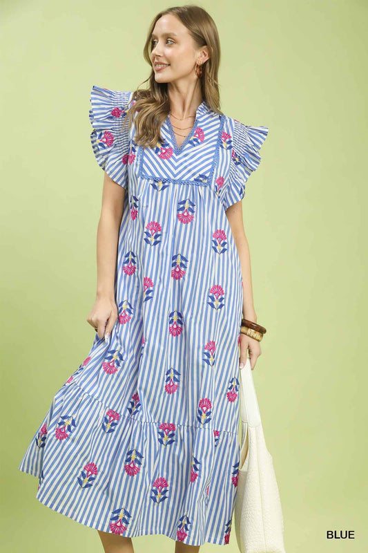 The Seaside Blossom Embroidered Midi Dress