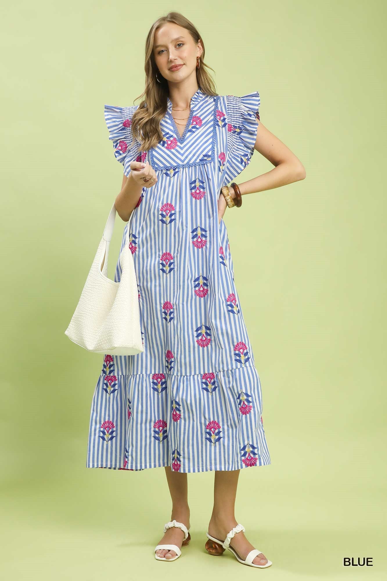 The Seaside Blossom Embroidered Midi Dress