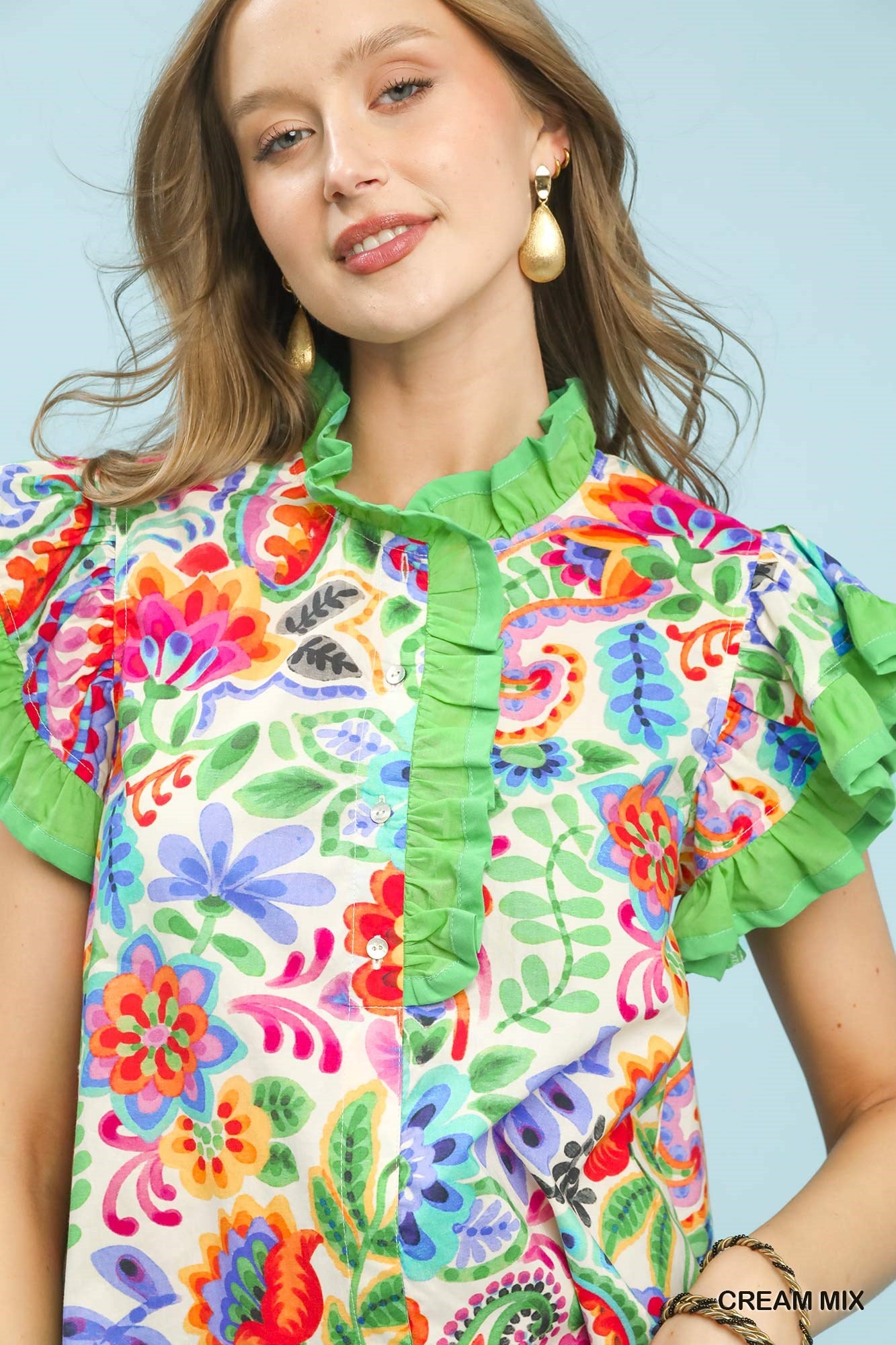 The Garden Fiesta Ruffle Sleeve Top