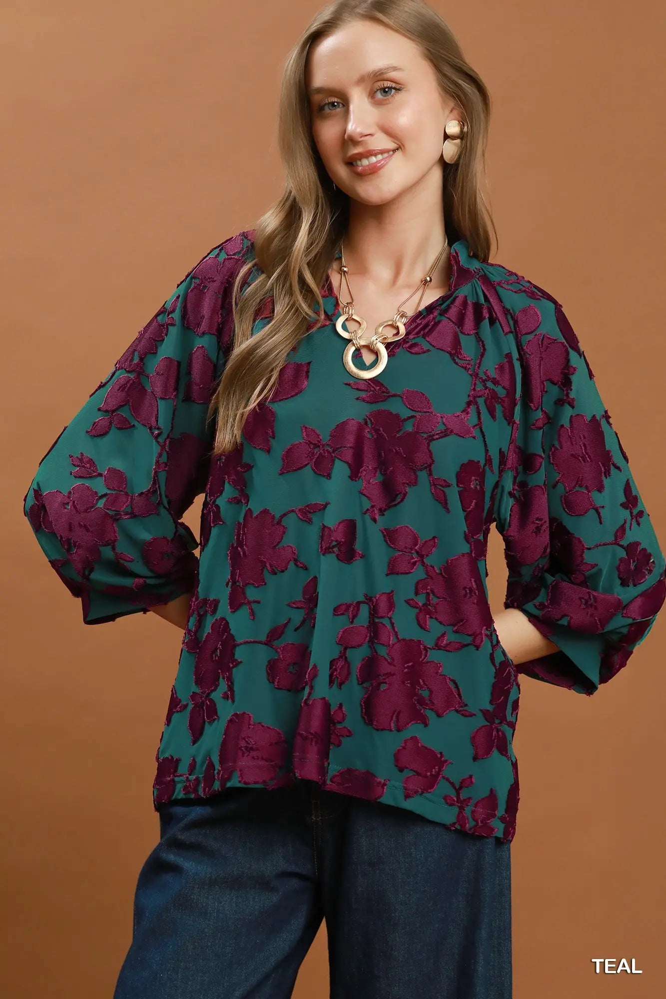 Midnight Garden Balloon Sleeve Top