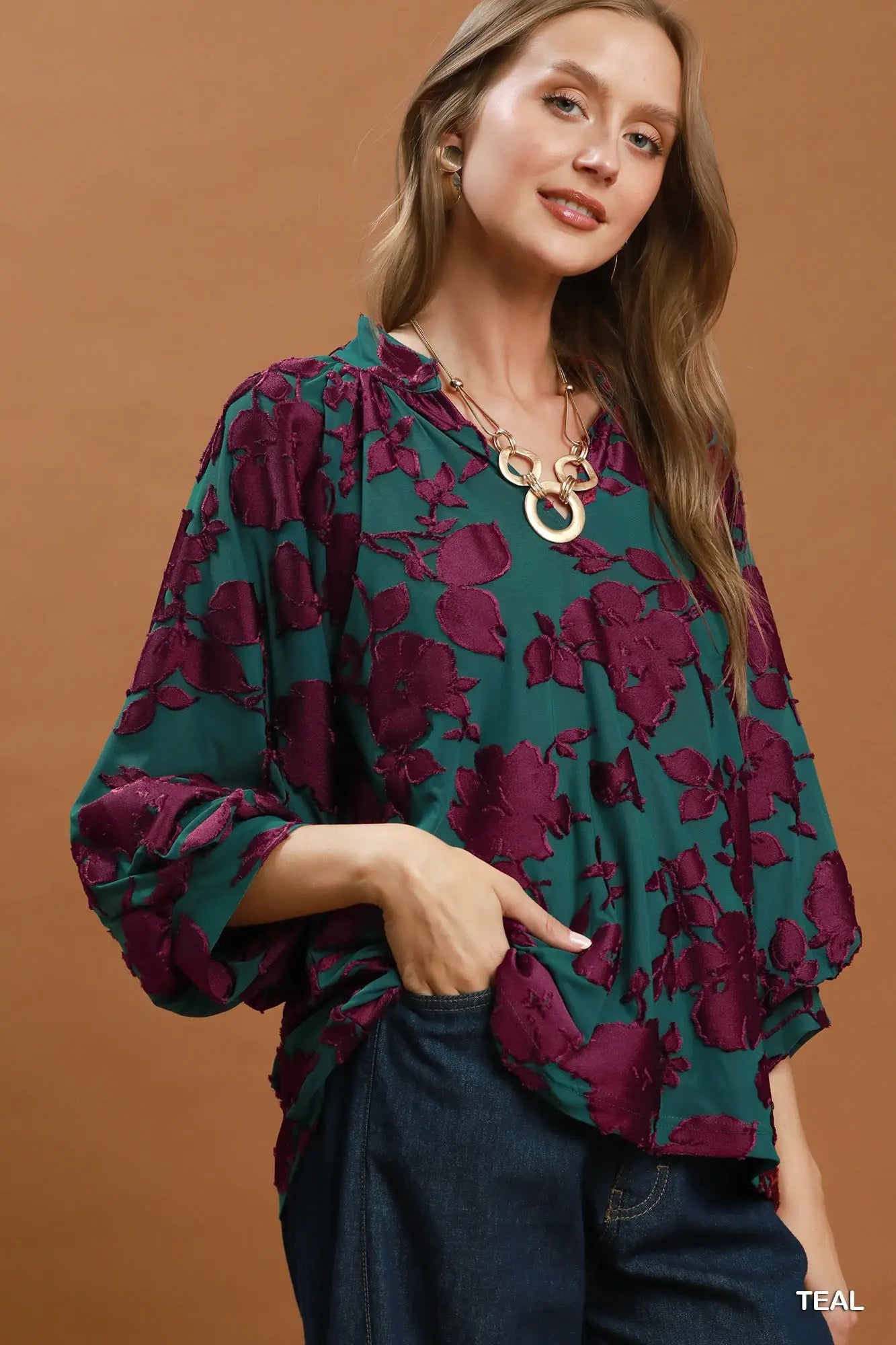 Midnight Garden Balloon Sleeve Top