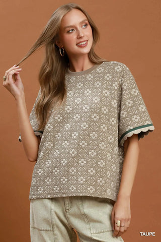 Taupe Trellis Jacquard Top