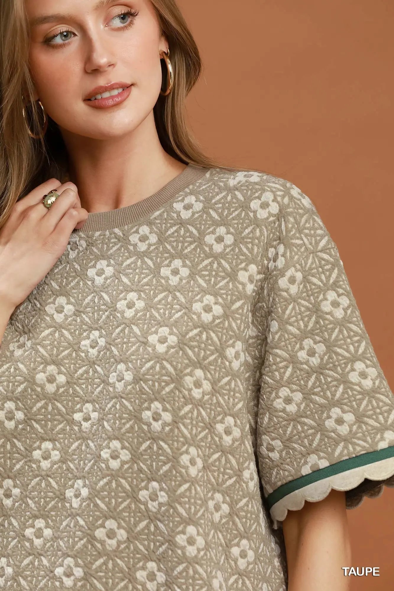 Taupe Trellis Jacquard Top