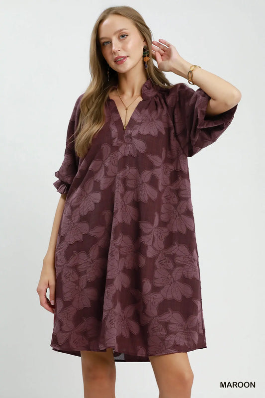 Plum Petals Jacquard Dress