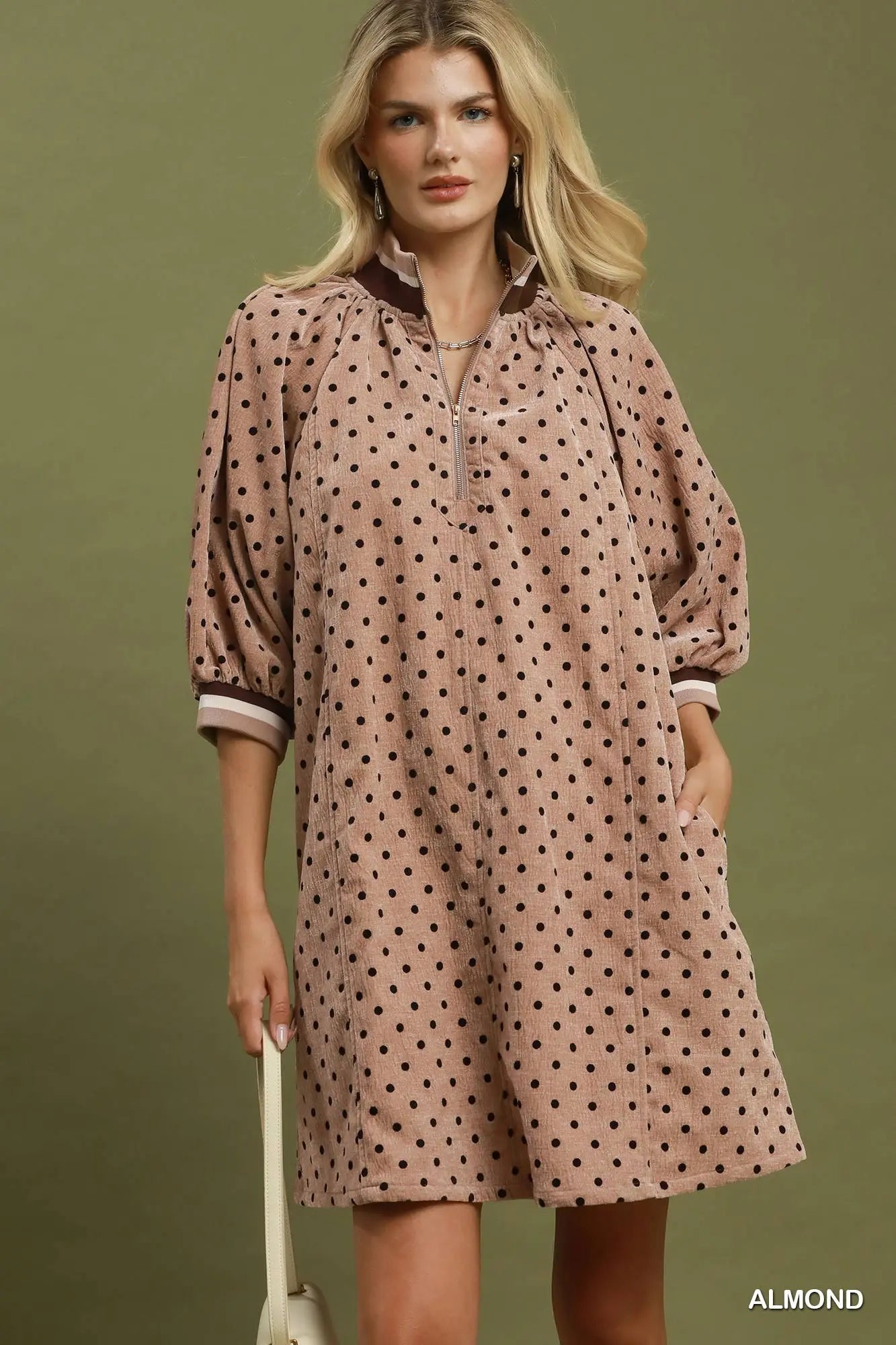 The Dottie Quarter-Zip Dress - Almond