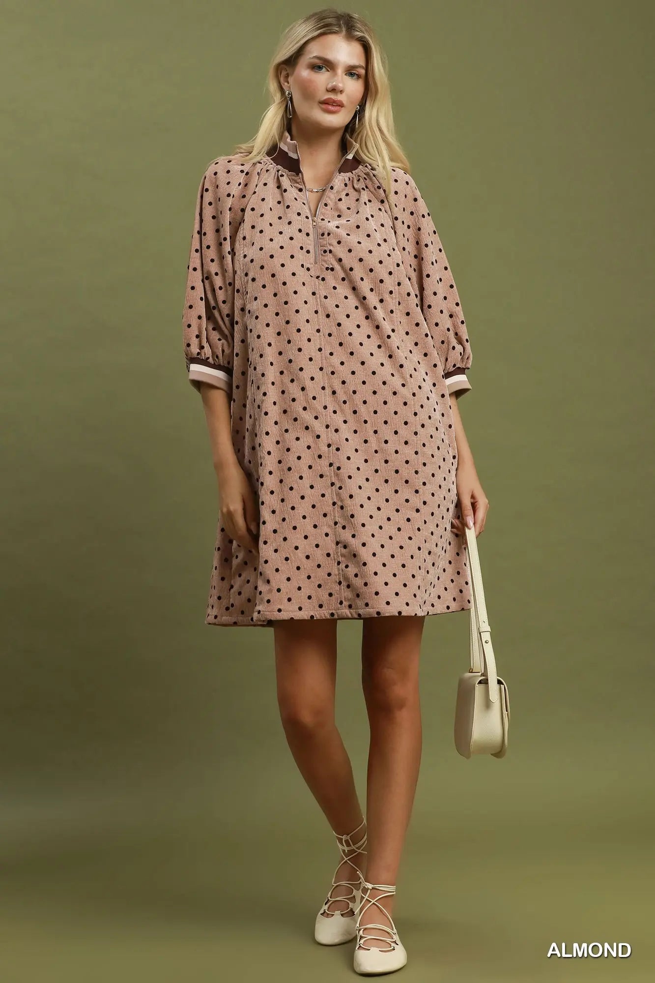 The Dottie Quarter-Zip Dress - Almond