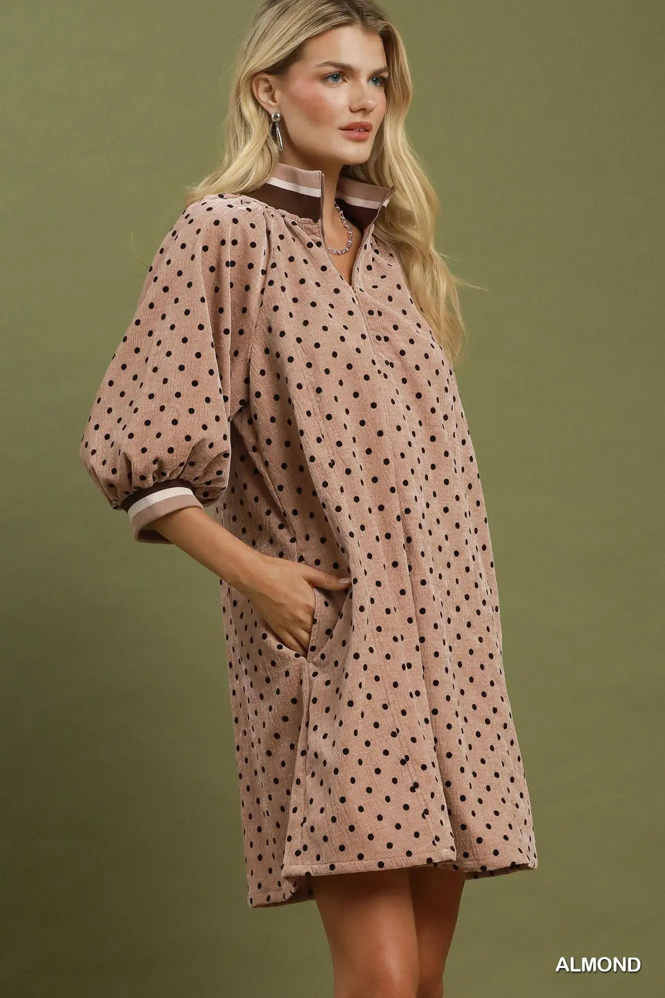 The Dottie Quarter-Zip Dress - Almond