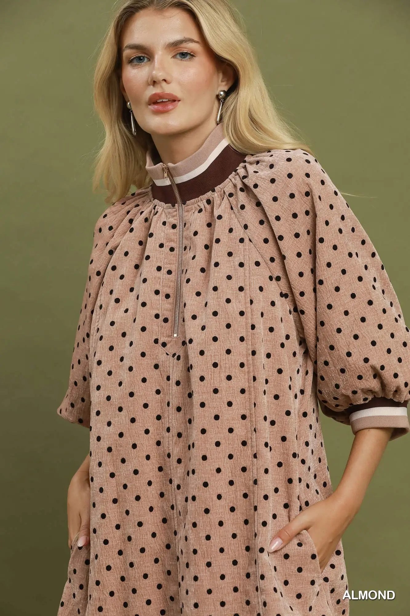 The Dottie Quarter-Zip Dress - Almond