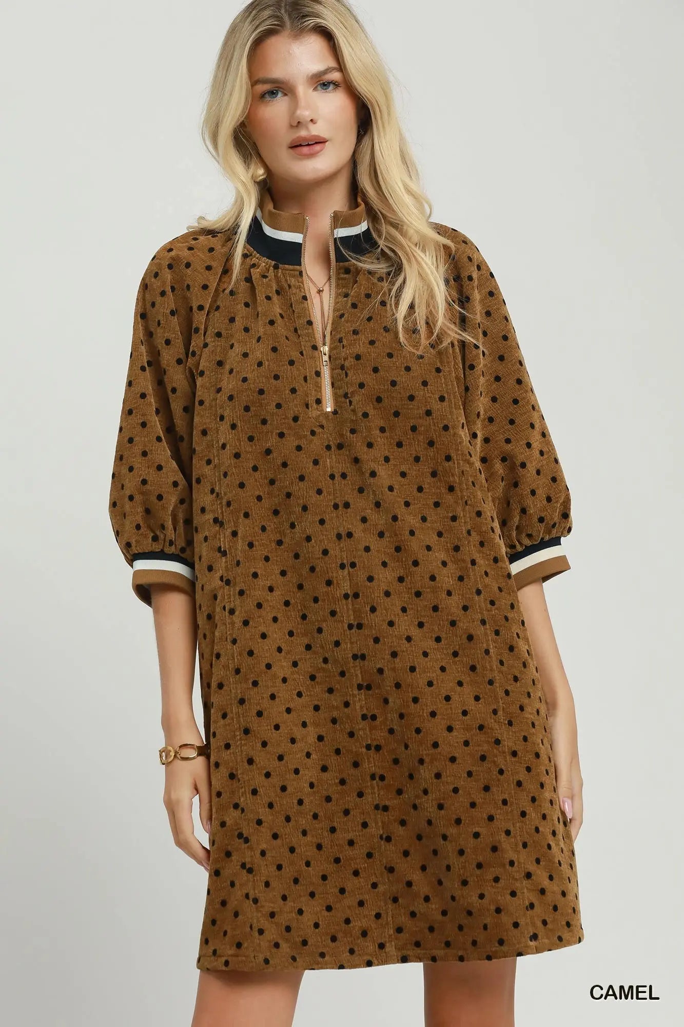 The Dottie Quarter-Zip Dress – Camel