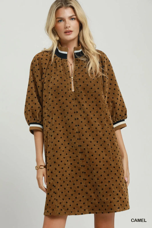 The Dottie Quarter-Zip Dress – Camel
