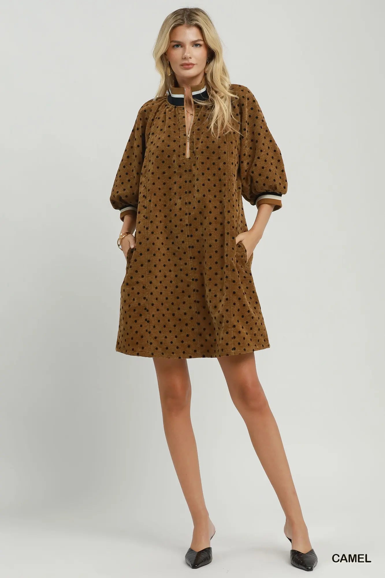 The Dottie Quarter-Zip Dress – Camel