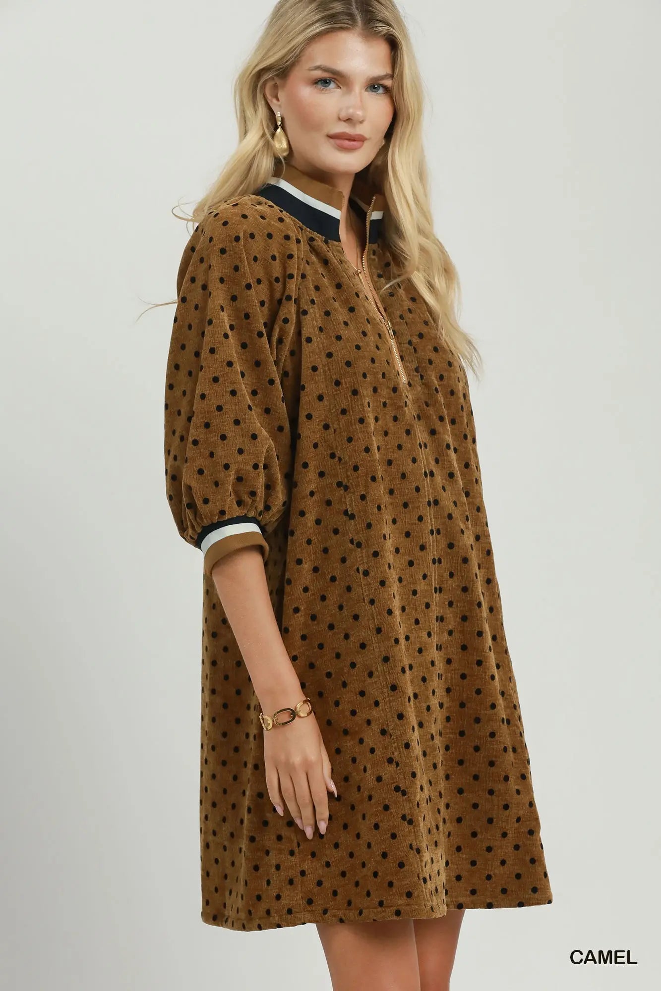 The Dottie Quarter-Zip Dress – Camel
