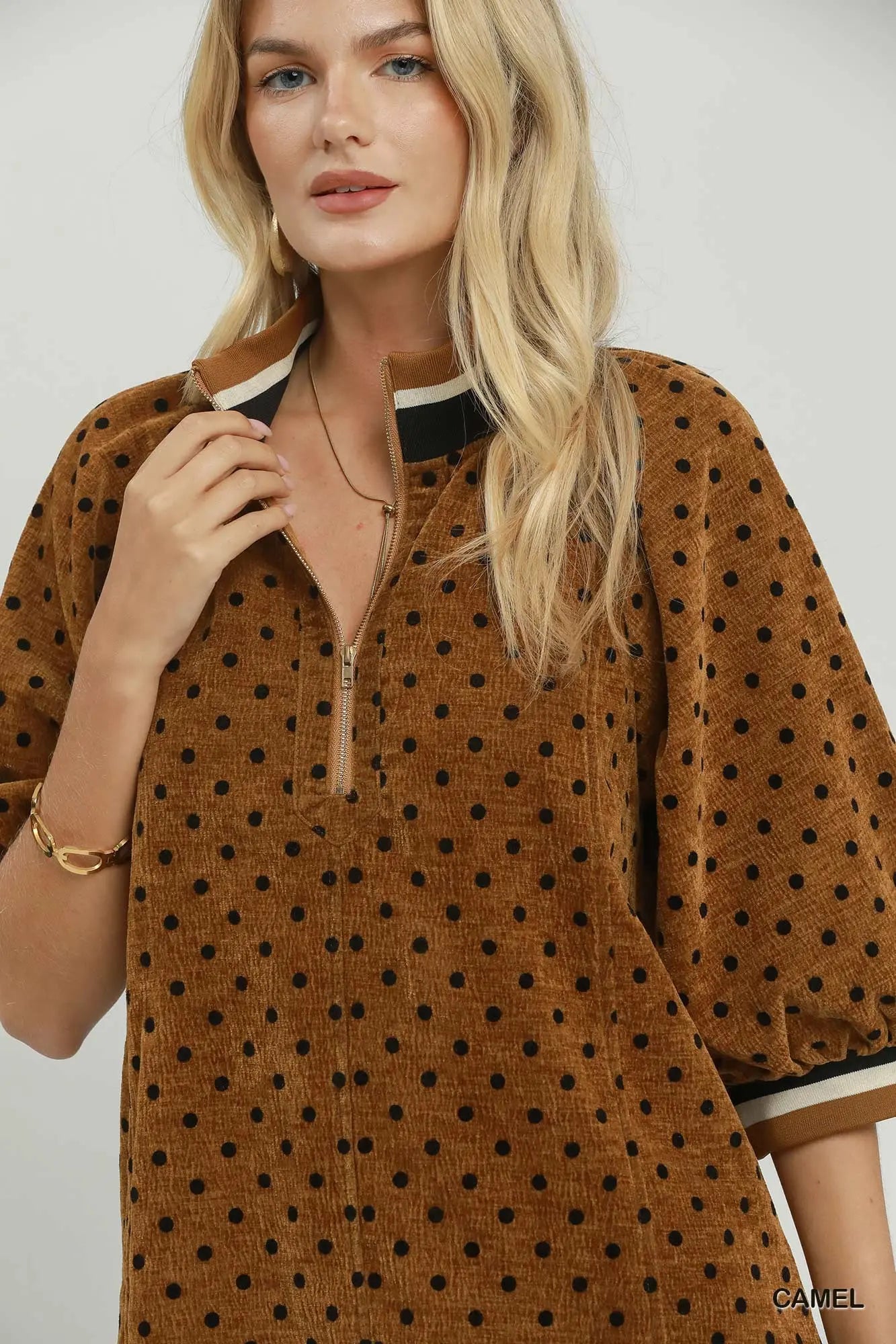 The Dottie Quarter-Zip Dress – Camel