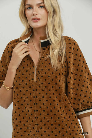 The Dottie Quarter-Zip Dress – Camel