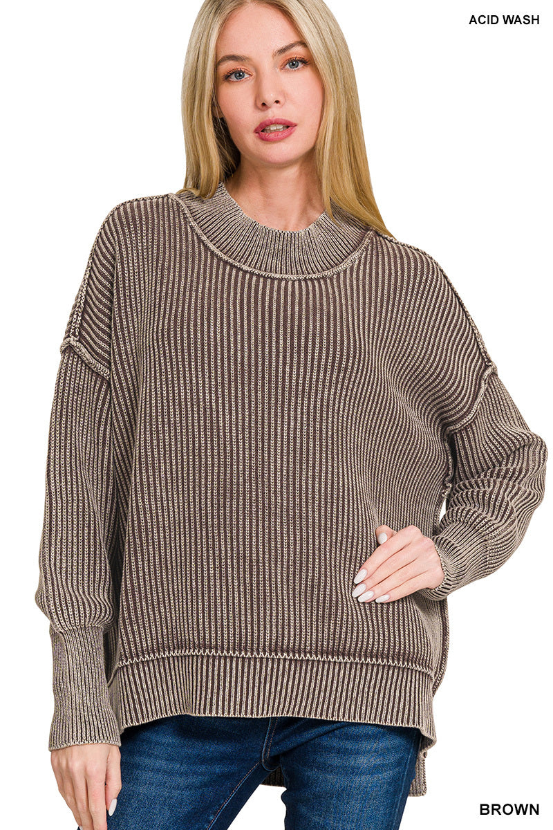 ✨ The Ridgeview Ribbed Acid-Wash Sweater (Multiple Colors)