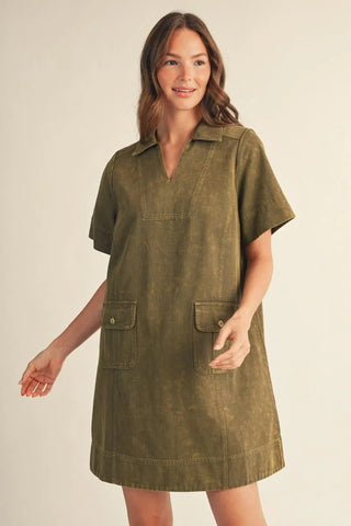The Ridgeline Washed Dress – Olive