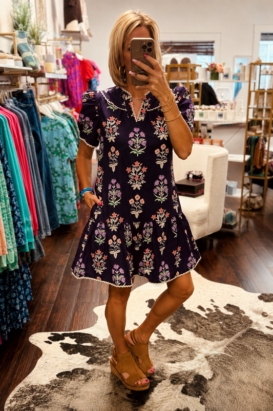 Autumn Garden Tie Waist Dress
