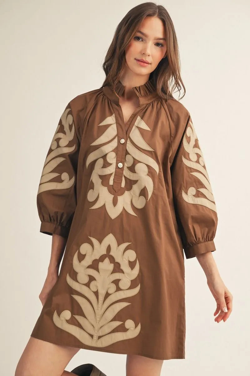 The Ellington Appliqué Dress – Brown