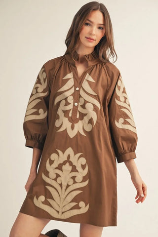 The Ellington Appliqué Dress – Brown