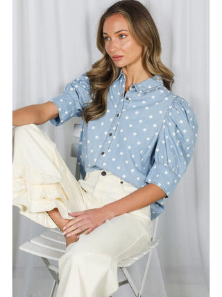 The Skyline Polka Dot Puff Sleeve Blouse