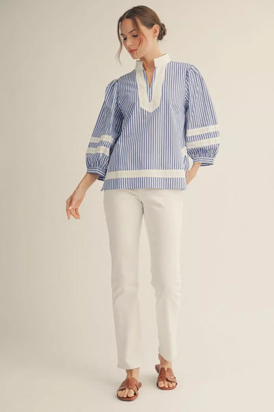 Blue Harbor Stripe Blouse – Cedar Lane Boutique