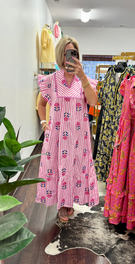 The Pink Petal Stripe Midi Dress