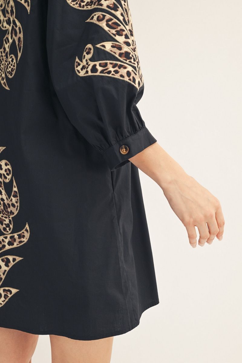 The Ellington Appliqué Dress – Black Leopard