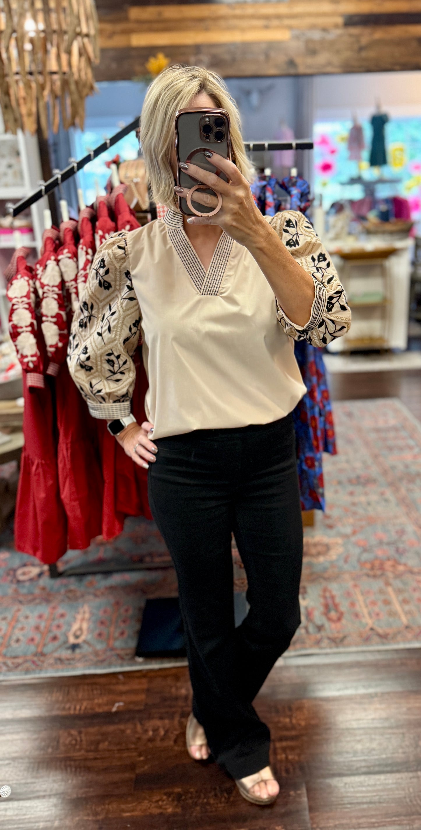 Embroidered Sleeve Top