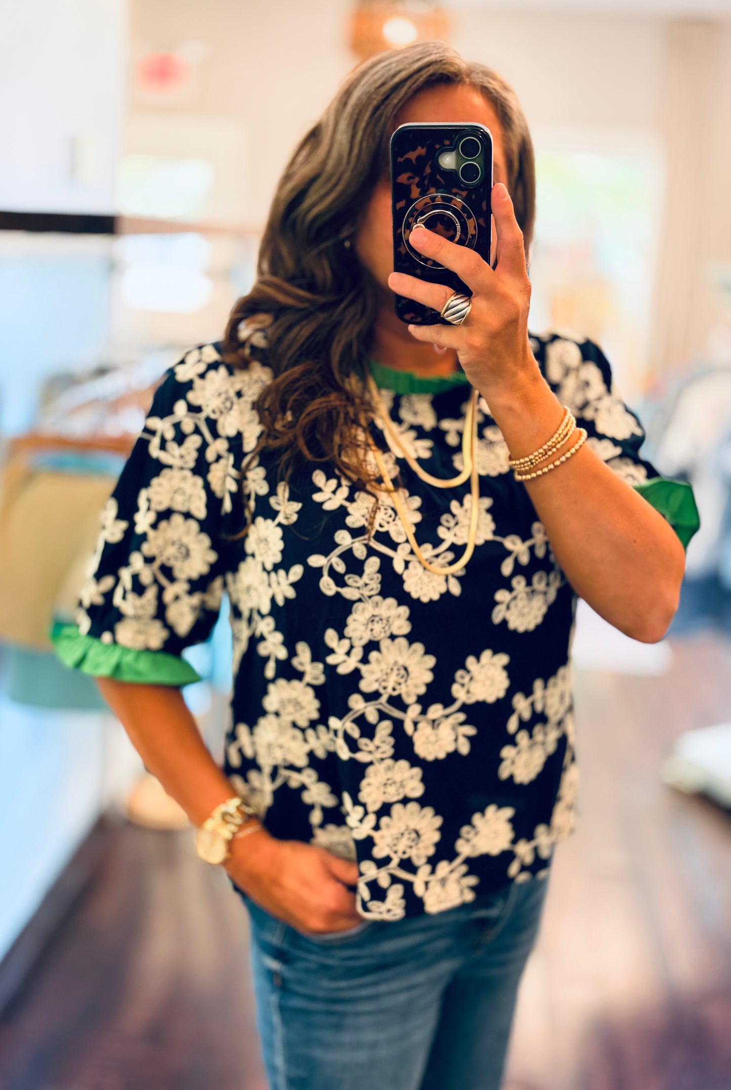 The Midnight Garden Contrast Trim Blouse