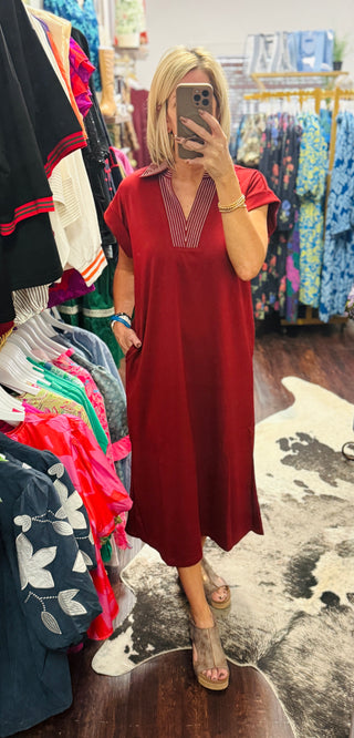 The Burgundy Stitch Midi Dress