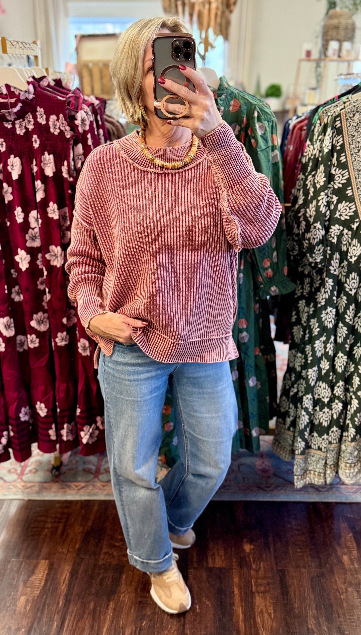 ✨ The Ridgeview Ribbed Acid-Wash Sweater (Multiple Colors)