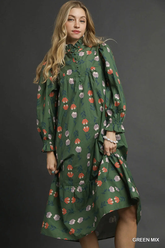 The Magnolia Lane Midi Dress – Green Mix