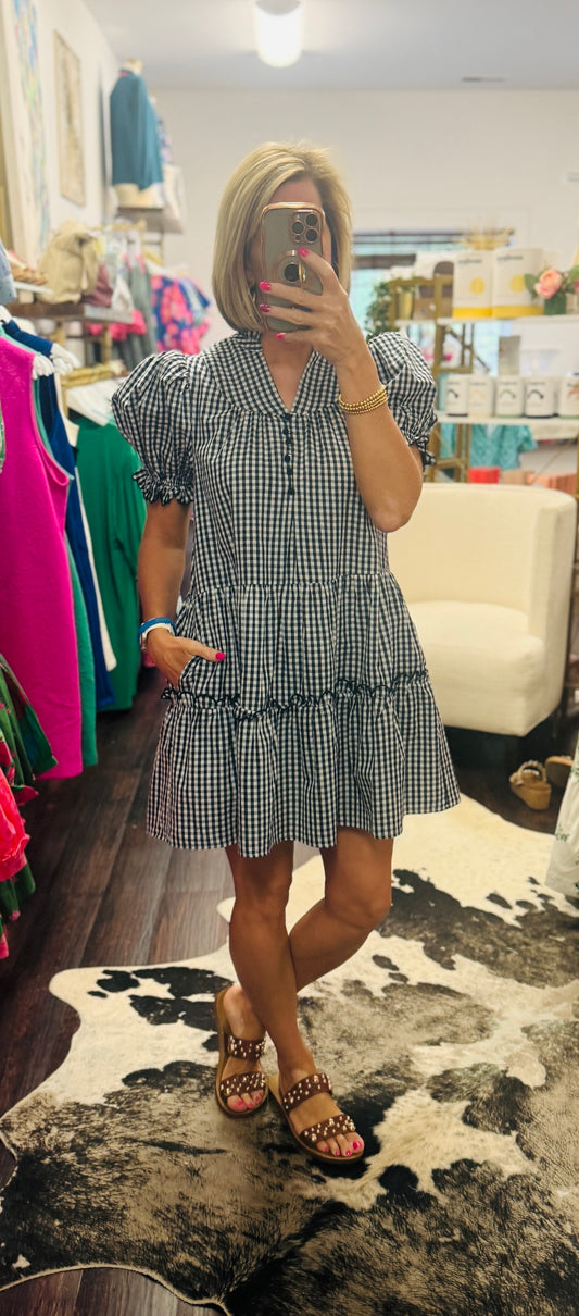 The Classic Charm Gingham Ruffle Dress