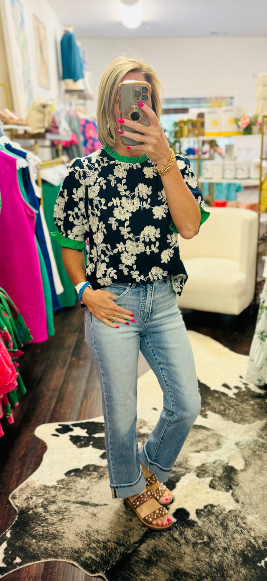 The Midnight Garden Contrast Trim Blouse