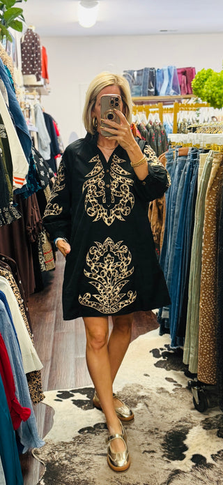 The Ellington Appliqué Dress – Black Leopard