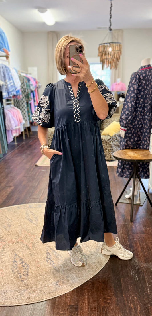 Midnight Bloom Midi Dress