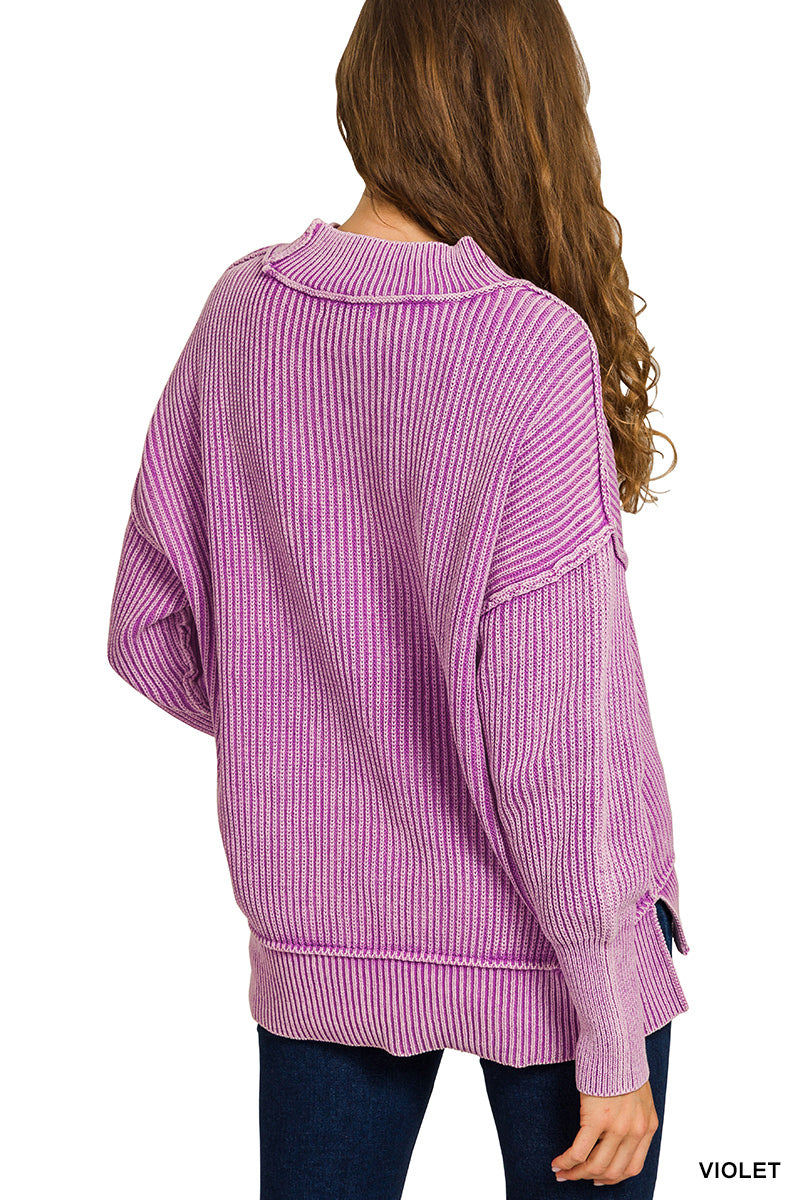 ✨ The Ridgeview Ribbed Acid-Wash Sweater (Multiple Colors)