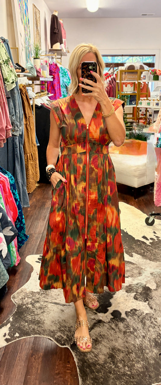 The Painted Autumn Midi Dress – Rust