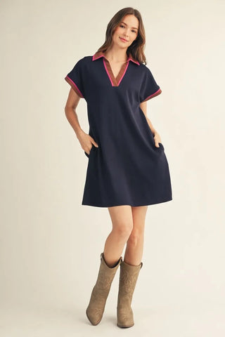 The Collins Contrast Dress – Navy Mix