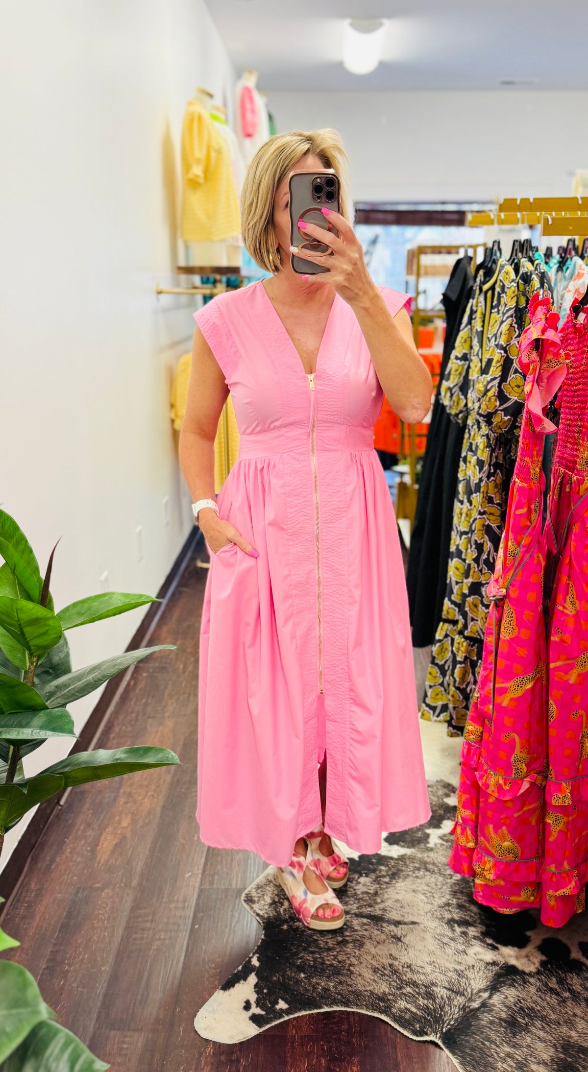 The Pink Riviera Zip Midi Dress – Cedar Lane Boutique