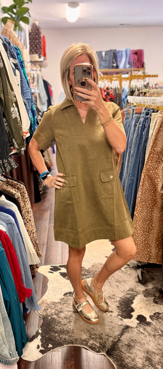 The Ridgeline Washed Dress – Olive