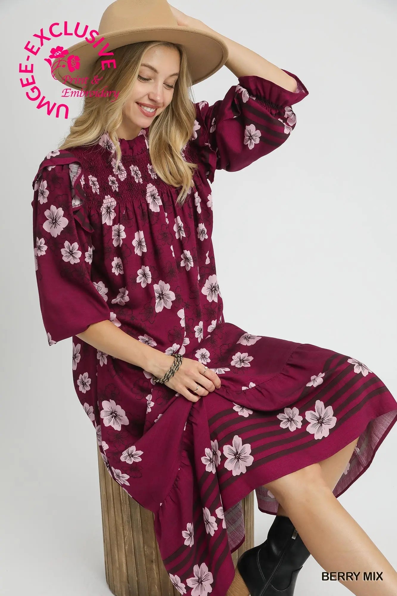 The Brielle Bloom Midi Dress – Berry Mix