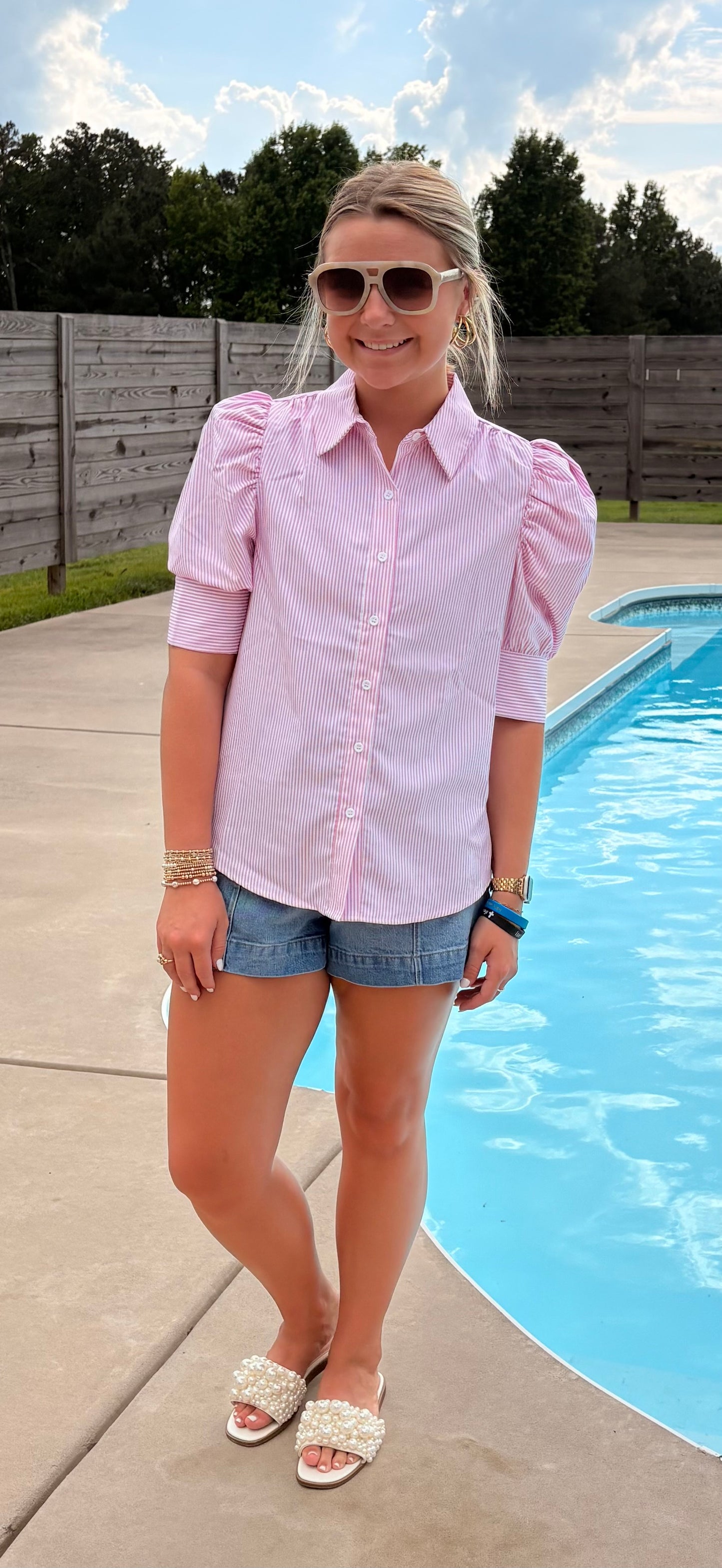 The Sloan Striped Blouse-Pink